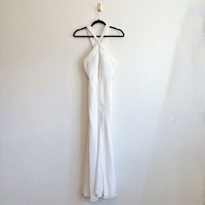 Azazie | White Halter Button Crossback‎ Slit Floor Length Dress Gown size A2